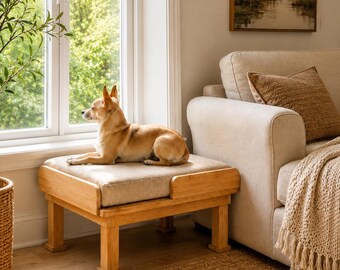 Chihuahua Elevated Dog Bed, 25x20 Raised Wooden Dog Bed, Small Dog Bed, Bedside & Window Pet Bed for Chihuahua