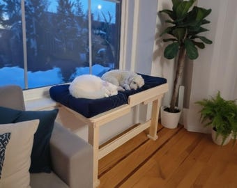 Dog Window Perch No-Drill Dog Window seat, Custom Size Natural wood dog bed