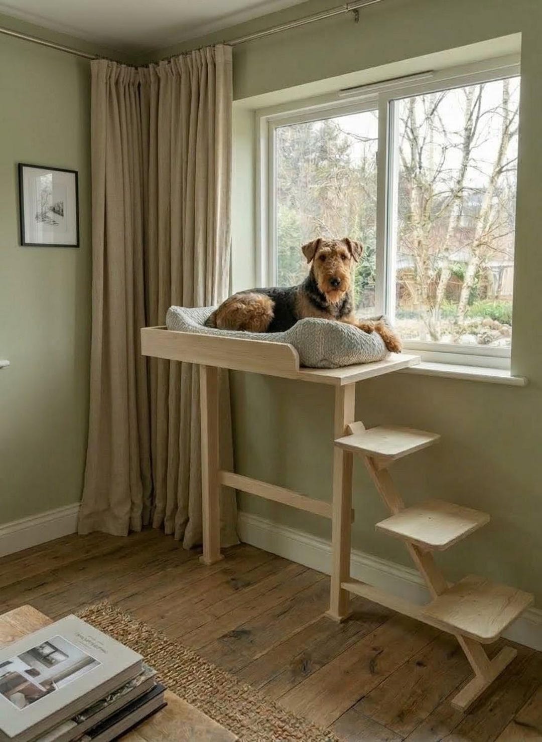 Dog Window Perch With Stairs Scandinavian Wooden Dog Window Seat