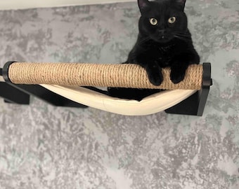 Cat Hammock Modern Cat Bed Natural Wood & Cotton