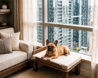 French Bulldog Dog Bed, Elevated Pet Bed for Medium and Larger Medium Dogs, Bedside and Window Dog Bed