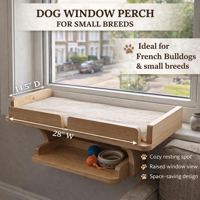 Dog Window Perch Wooden Dog Window Seat for Small Breeds Elevated Dog ...