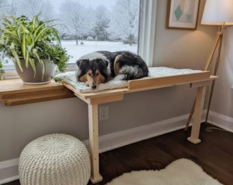 Dog Window Perch Elevated Dog Bed Dog Window seat, No-Drill Dog furniture Custom Size