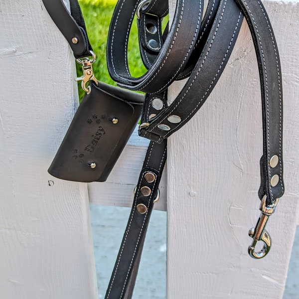 Leather dog leash and handle Traffic leash Two handle dog leash