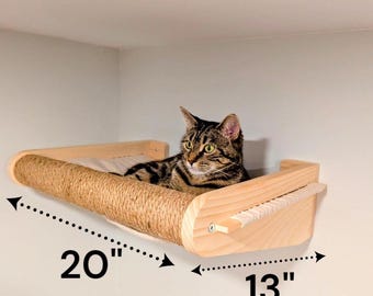 Cat Hammock Natural Wood Cat Wall Bed with Cotton Pad