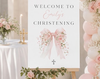 Personalised Baby Christening Welcome Sign, Christening Decor, Baptsim Welcome Sign, Baby Girl Christening, Baby Girl Baptism