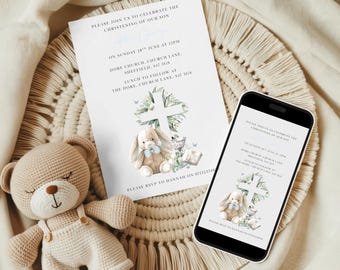 Editable Christening Invitation, Customizable Christening Invitation, Digital Christening invite for phone, Printable Christening Invite