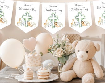 Christening, Baptism, Christening Bunting, Christening Garland, Christening Decor, Personalised Bunting, Safari Animals