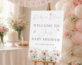Personalised Baby Shower Welcome Sign, Baby In Bloom Welcome Sign, Pink Baby Shower, Baby Girl Baby Shower, Baby Shower Deco, Baby In Bloom