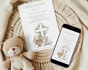 Editable Christening Invitation, Customizable Christening Invitation, Digital Christening invite for phone, Printable Christening Invite