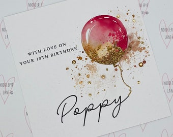 Personalised Card, Handmade Card, Birthday Card, Birthday, Birthday Card For Her, Glitter, Sparkle Balloon