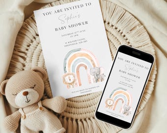 Editable Baby Shower Invitation, Customizable Baby Shower Invitation, Rainbow Baby Invite, Printable Baby Shower Invite