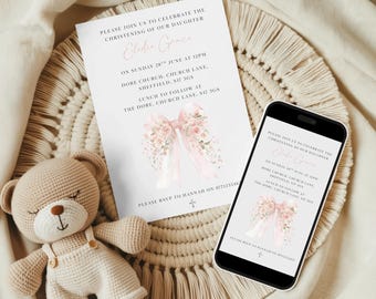 Editable Christening Invitation, Customizable Christening Invitation, Digital Christening invite for phone, Printable Christening Invite