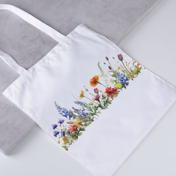 Aesthetic Wild Flower Canva Tote Bags Floral Tote Bag Gift-For Her Gift-for Mom Womens Totebag Shoulder Totebag Bridal Party Gift Cute Bag