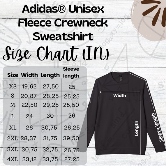 Tabella delle taglie per felpa girocollo unisex adidas, tabella