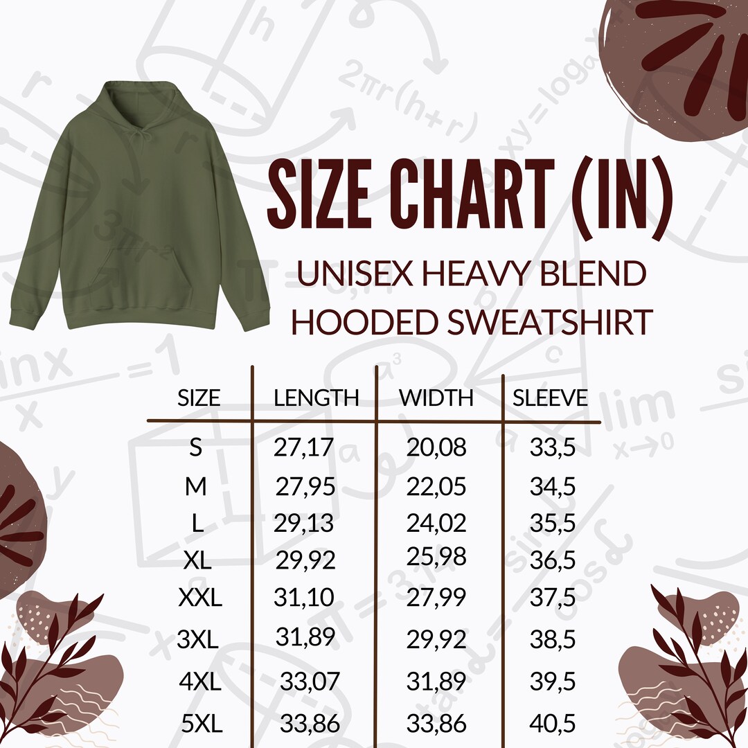 Unisex Heavy Blend Hoodie Size Chart, Gildan 18500 Size Chart, Unisex