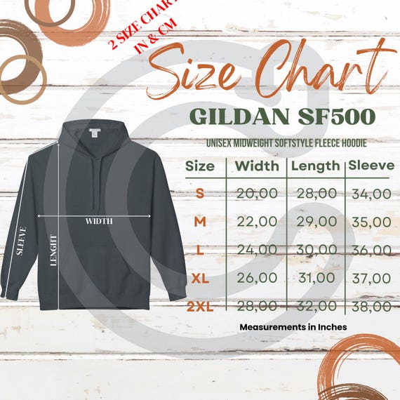 Unisex Midweight Softstyle Fleece Hoodie Size Chart, Gildan SF500