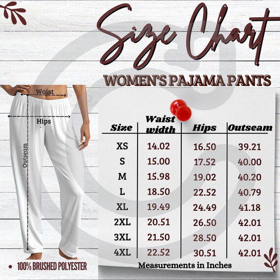 Women s Pajama Pants Size Chart Pajama Pants Size Guide Printable Pajama Pants Sizing pajama Pants Size Chart Digital women s Pants Sizing Etsy