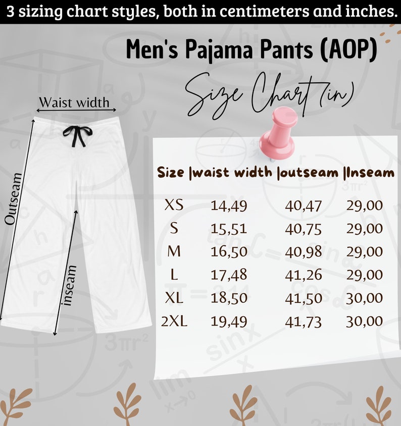 Men's Pajama Pants Size Chart, AOP Pajama Pants Size Guide, Printify