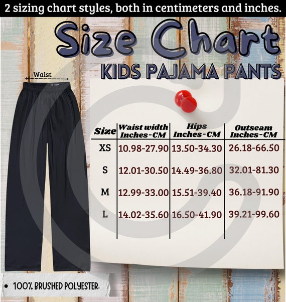 Pajama pants size chart sale