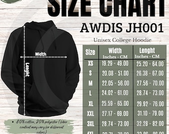 パーカー サイズ表 I Just Hoods Awdis JHA001 サイズ表 | サイズ表