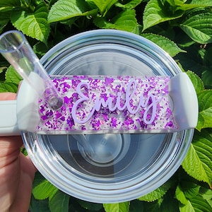 40oz / 30oz Edelstahl Wasserflasche Tumbler Namensschild | Lila Flocke Glitter Namensschild | StanleyTopper