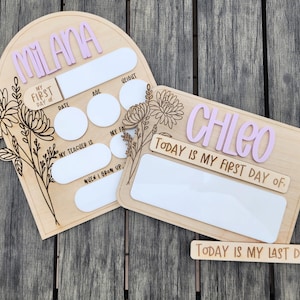 Engraved Flower Bouquet First Day of School Sign | Last Day of School Sign | Interchangeable Back to School Sign | Girls Dry Erase Board