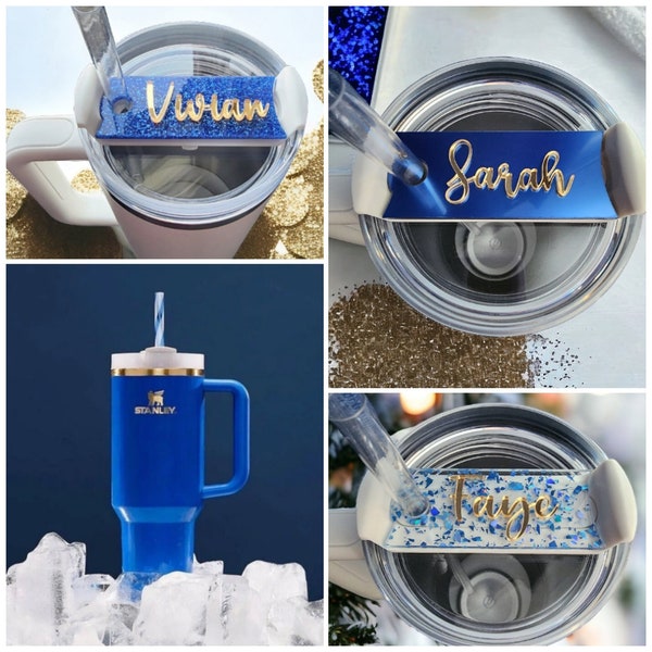 Arctic Twist Stanley Topper |  Stainless Steel Water Bottle Tumbler Name Plate | Glitter Blue and Gold Name Plate | Stanley Name Topper