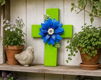Floral Wood Wall Cross: Rustic Christian Home Decor