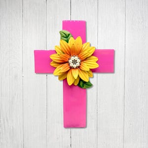Pink Flower Wall Cross: Religious Home Decor, Christian Gift