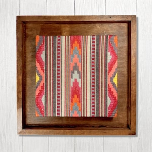 Framed Southwest Fabric Art: Hand-Painted Wood Frame, Textile Wall Decor