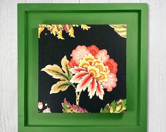 Floral Fabric Framed Art: Dopamine Decor, Botanical Textile Wall Decor, Hand-Painted Wood Frame