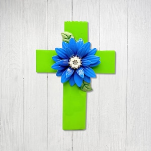 Floral Wood Wall Cross: Rustic Christian Home Decor