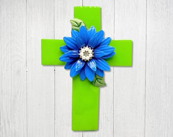 Floral Wood Wall Cross: Rustic Christian Home Decor