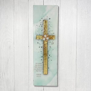 Decorative Resin Wall Cross: Cut Glass & Pearl Embellishments