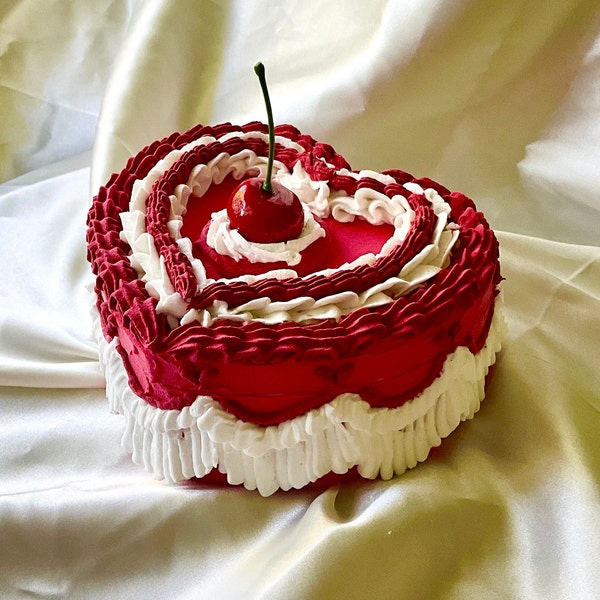 Fake Cake Jewelry Box with Mirror - Vintage Cherry Decor - “The Valentina”