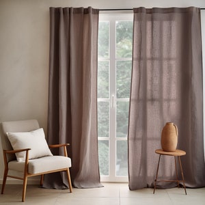 Wood Rose linen curtain / 2 panels / Linen curtains with multi-functional curtain tape / Medium weight linen / Custom size