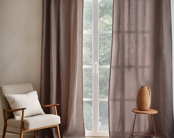 Wood Rose linen curtain / 2 panels / Linen curtains with multi-functional curtain tape / Medium weight linen / Custom size