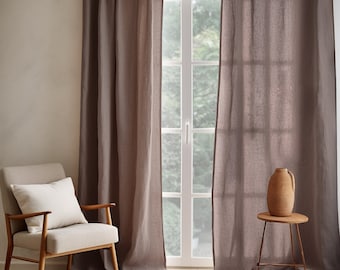 Wood rose linen curtain / 2 panels / Linen curtains with rod pocket / Medium weight linen / Custom size