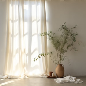 Warm white linen curtain / 2 panels / Linen curtains with rod pocket / Medium weight linen / Custom size