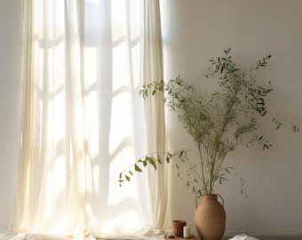 Warm white linen curtain / 2 panels / Linen curtains with rod pocket / Medium weight linen / Custom size