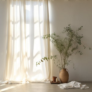 Warm white linen curtain / 2 panels / Linen curtains with multi-functional curtain tape / Medium weight linen / Custom size