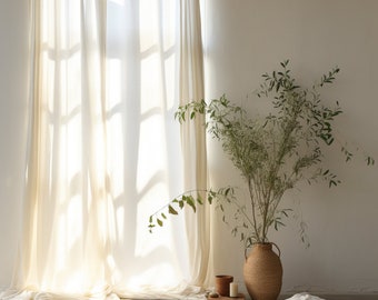 Warm white linen curtain / 2 panels / Linen curtains with multi-functional curtain tape / Medium weight linen / Custom size