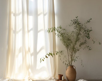 Warm white linen curtain / 2 panels / Linen curtains with multi-functional curtain tape / Medium weight linen / Custom size