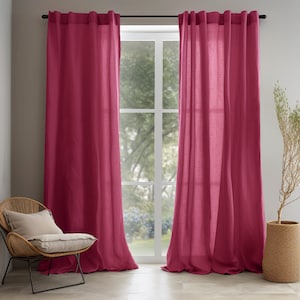 Viva magenta linen curtain / 2 panels / Linen curtains with multi-functional curtain tape / Medium weight linen / Custom size