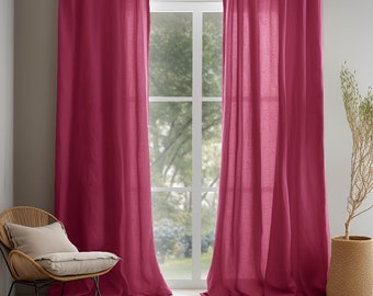 Viva magenta linen curtain / 2 panels / Linen curtains with rod pocket / Medium weight linen / Custom size