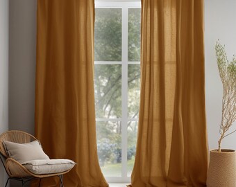 Honey linen curtain / 2 panels / Linen curtains with rod pocket / Heavier medium weight linen / Custom size