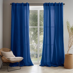 Royal blue linen curtain / 2 panels / Linen curtains with rod pocket / Light weight linen / Custom size