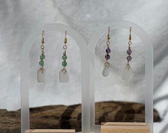 Sea Glass Beaded Dangly Drop Earrings