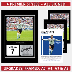 David Beckham Signed Photo England Poster Football Gifts Print, Autographed Sports Poster, Soccer Wall Art Presents, Sports Bedroom Posters